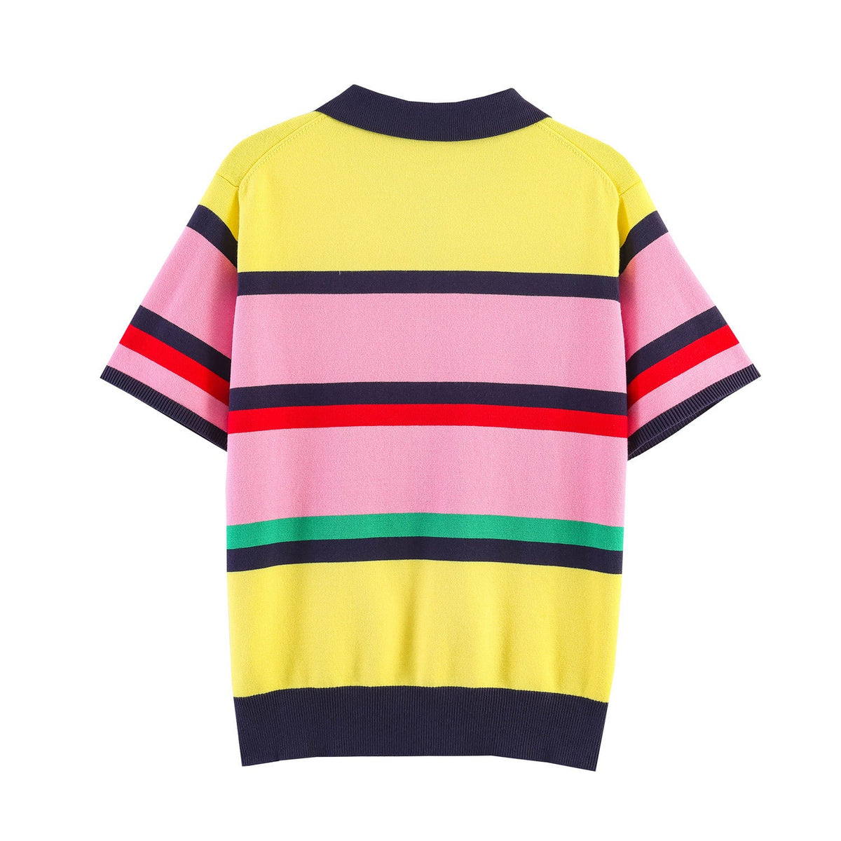 Women's Short-Sleeve Polo Shirt with Colorful Striped Pattern