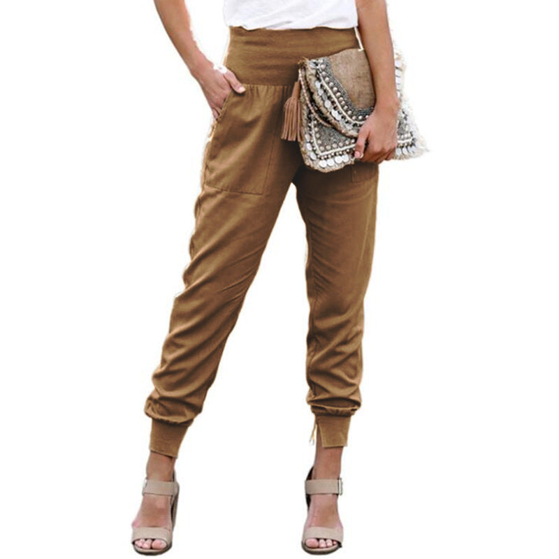 Women's High-Waisted Casual Pants with Pocket