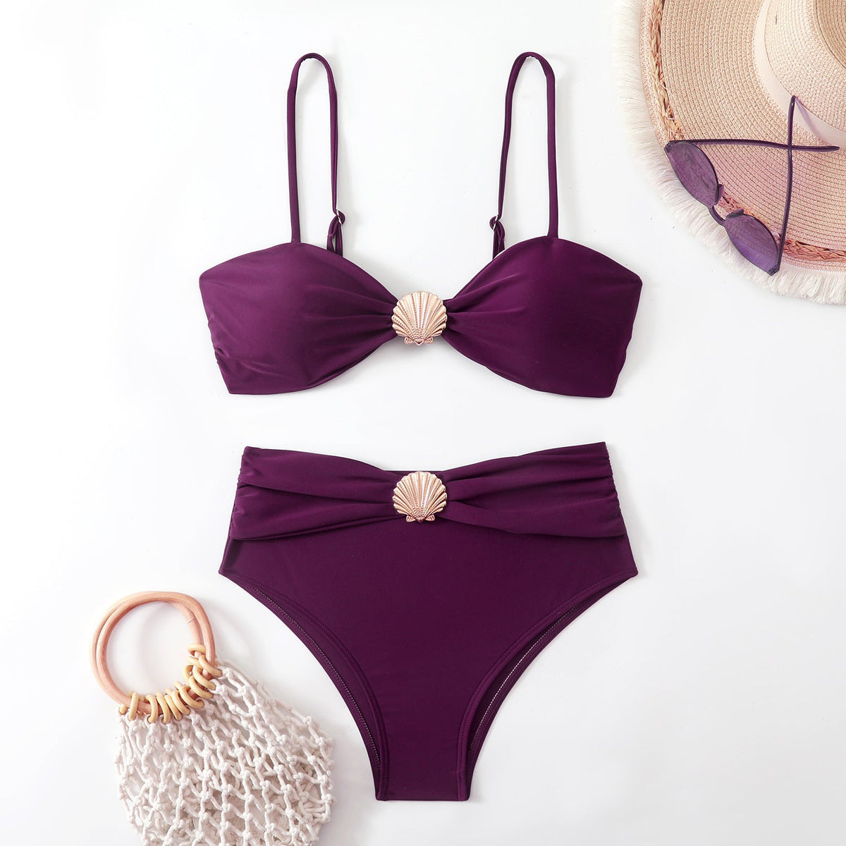 Women's Bandeau Bikini with Elegant Shell Details