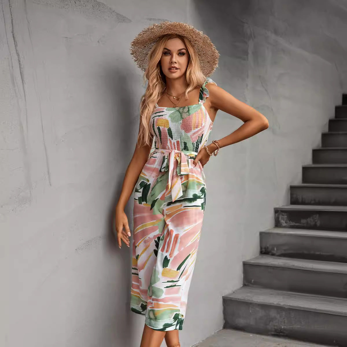 Women's Floral Jumpsuit with Adjustable Straps