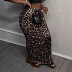 Women's Animal Print Maxi Skirt with High Slit