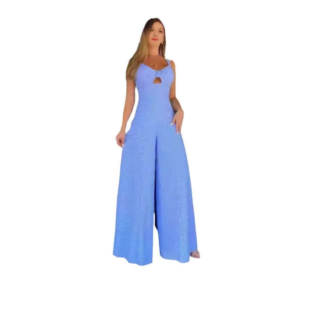 Women's Elegant Jumpsuit with Decorative Slit and Wide Leg