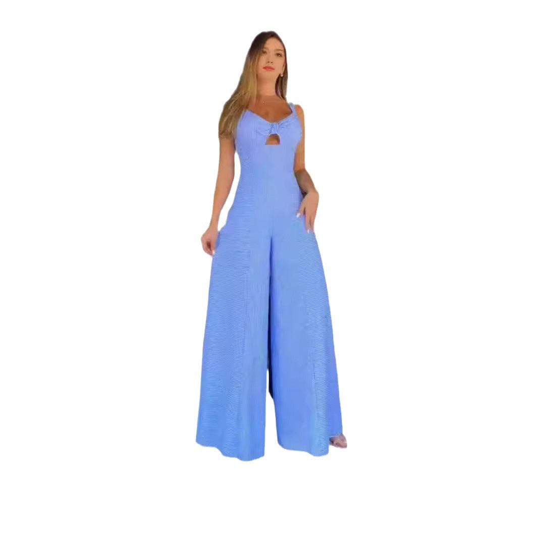 Women's Elegant Jumpsuit with Decorative Slit and Wide Leg