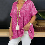 Women's Glamorous Sequin Tunic Shirt with V-Neck