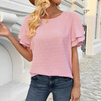 Women's Blouse with Airy Ruffle Sleeves and Textured Design