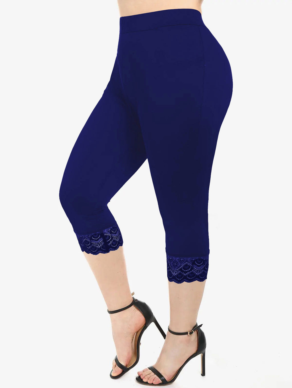 Women's Form-Fitting 3/4 Leggings with Elegant Lace Trim