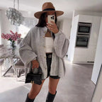 Women's Chunky Knit Sweater with Voluminous Sleeves and Comfortable Fit