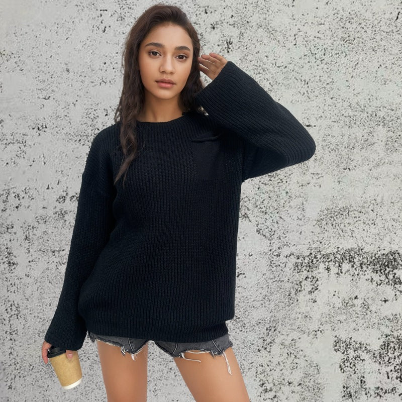 Women's Chunky Knit Sweater with Vertical Ribbing
