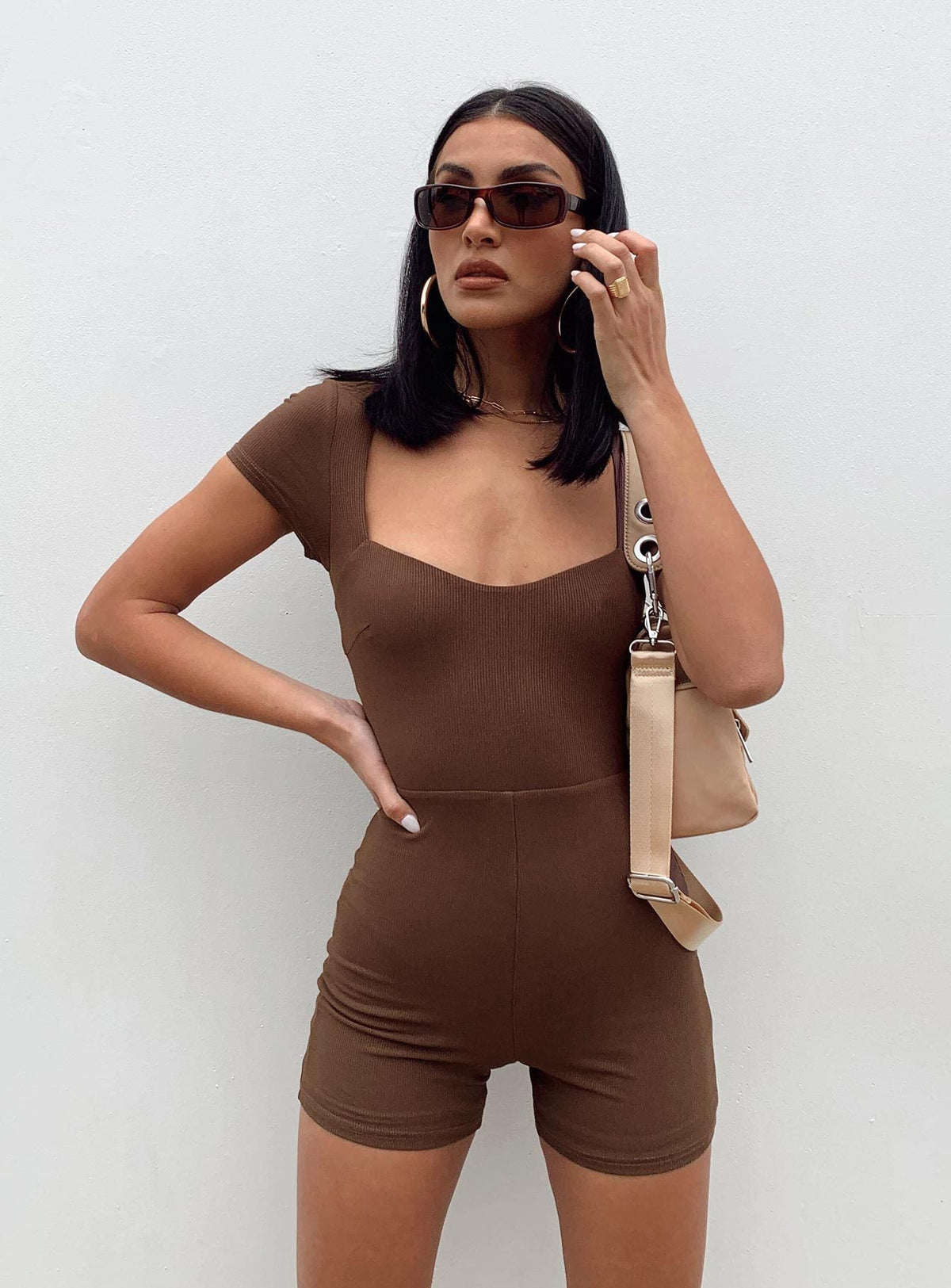 Women's Fitted Jumpsuit with Square Neckline and Short Sleeves