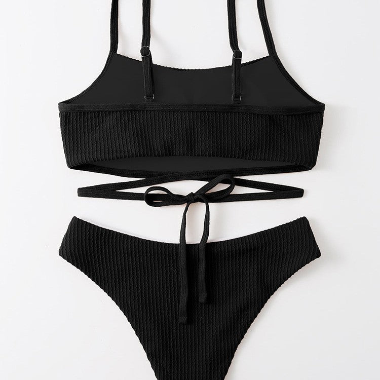 Women's Swimsuit with Trendy Crop Top and High-Waisted Bottoms