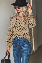 Elegant Blouse with Ruffled Sleeves and Polka Dot Print