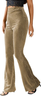 Women's Ribbed Bootcut Pants with High Waist