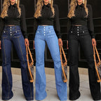 Women's Flared Jeans with High Waist and Button Details