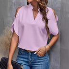 Elegant Women's Blouse with Off-Shoulder and Stand-Up Collar