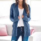 Women's Chunky Knit Cardigan with Modern Cable Patterns and Pockets
