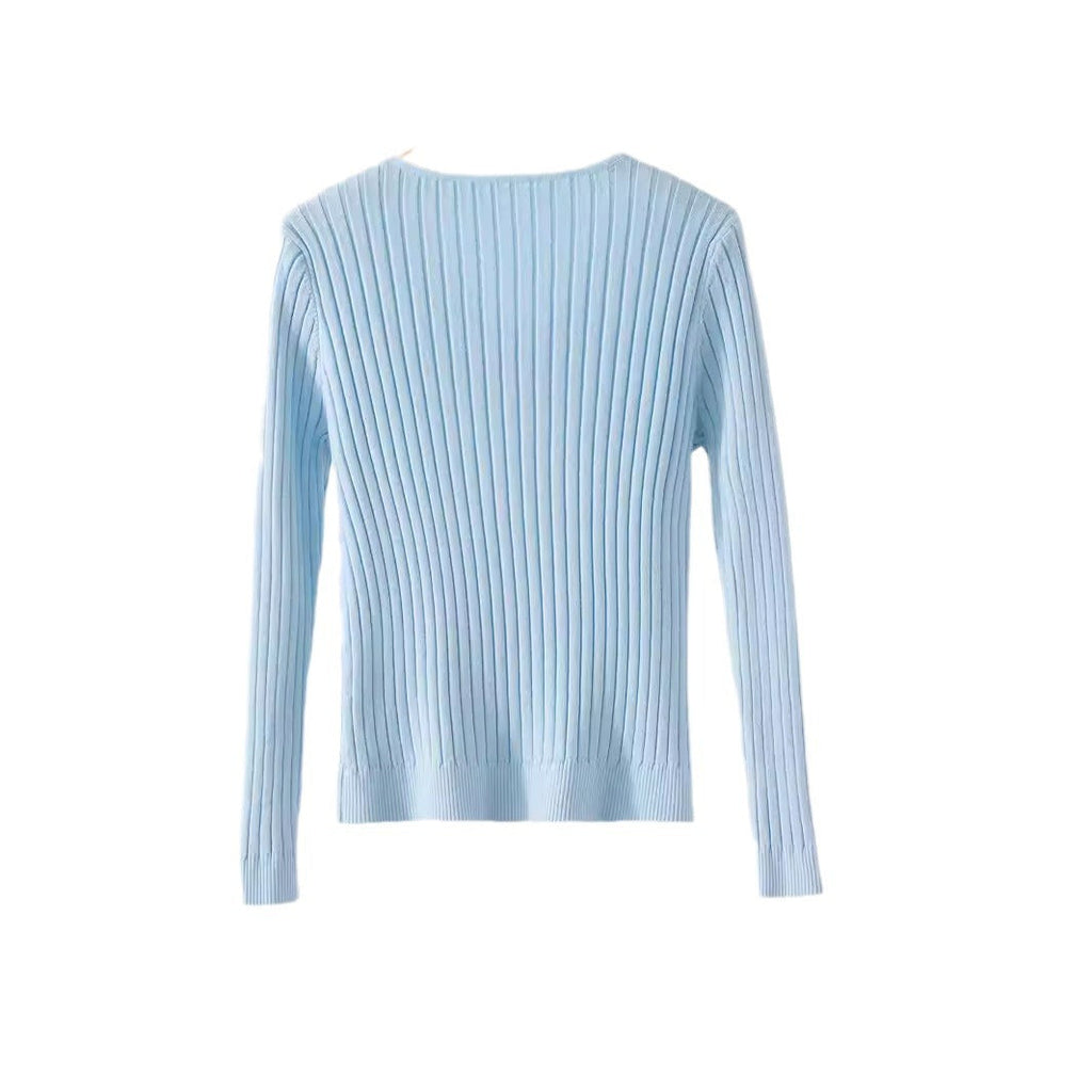 Women's V-Neck Ribbed Fine Knit Sweater