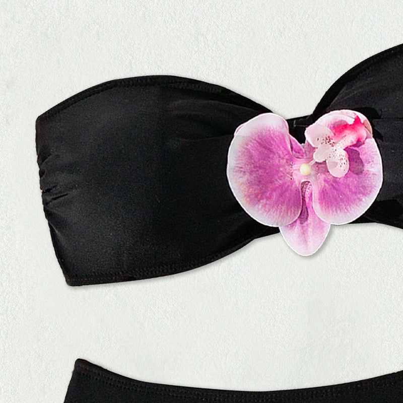 Women's Bandeau Bikini with Elegant Orchid Accents