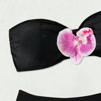 Women's Bandeau Bikini with Elegant Orchid Accents
