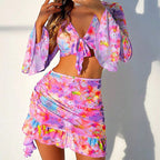 Women's Crop Top and Mini Skirt Ensemble with Ruffles
