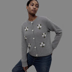 Women's Knitted Cardigan with Floral Embroidery
