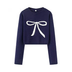 Women's Cropped Pullover with Playful Bow Motif