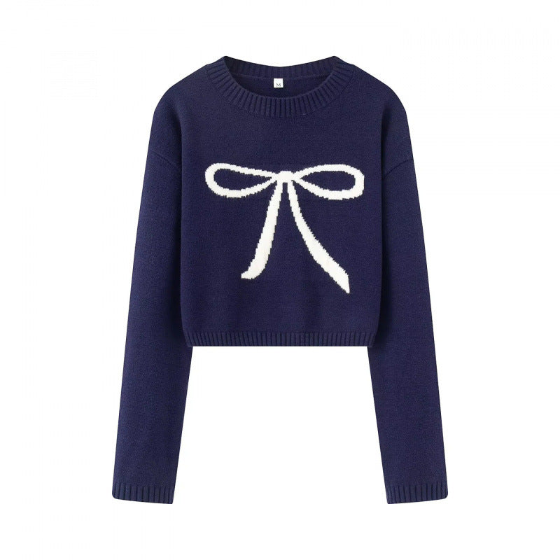 Women's Cropped Pullover with Playful Bow Motif