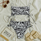 Women's Swimsuit Set with Adjustable Ties and Modern Marble Pattern