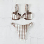 Women's Bandeau Bikini with Unique Pattern and Adjustable Straps