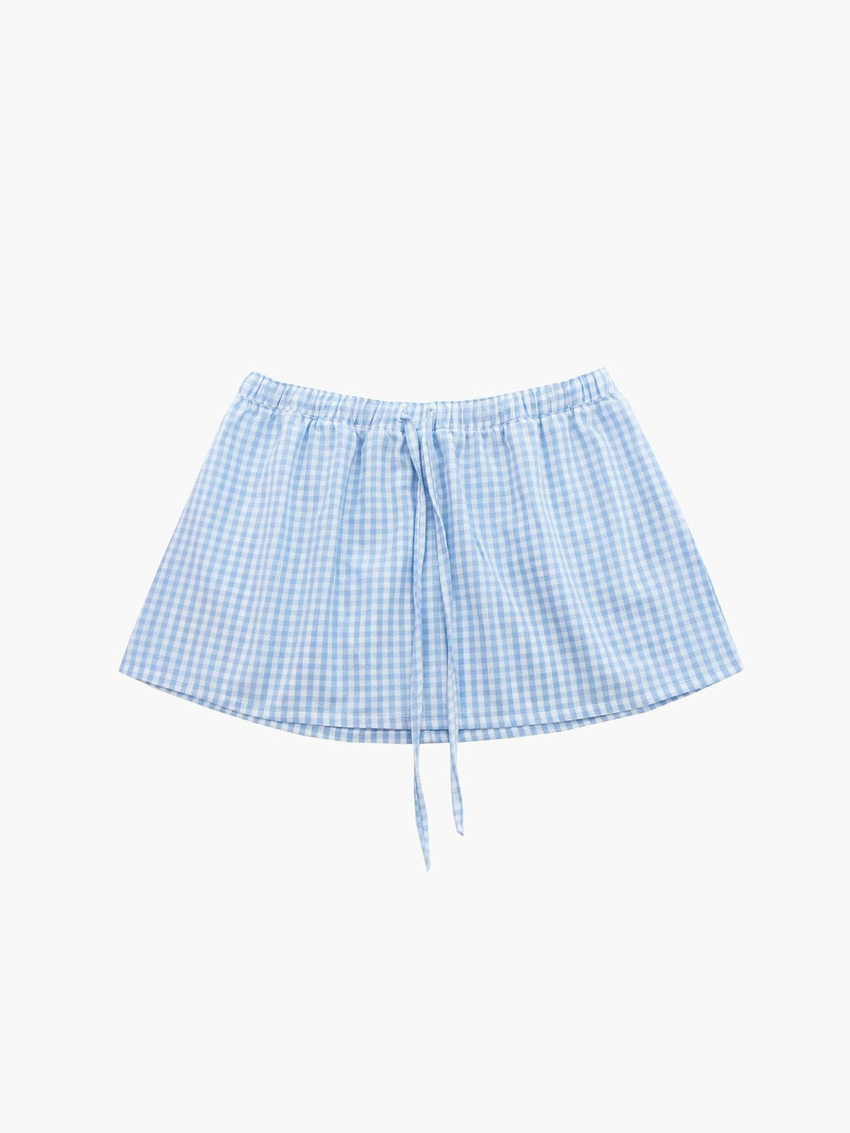 Casual Gingham Skirt with Elastic Waist and Drawstring