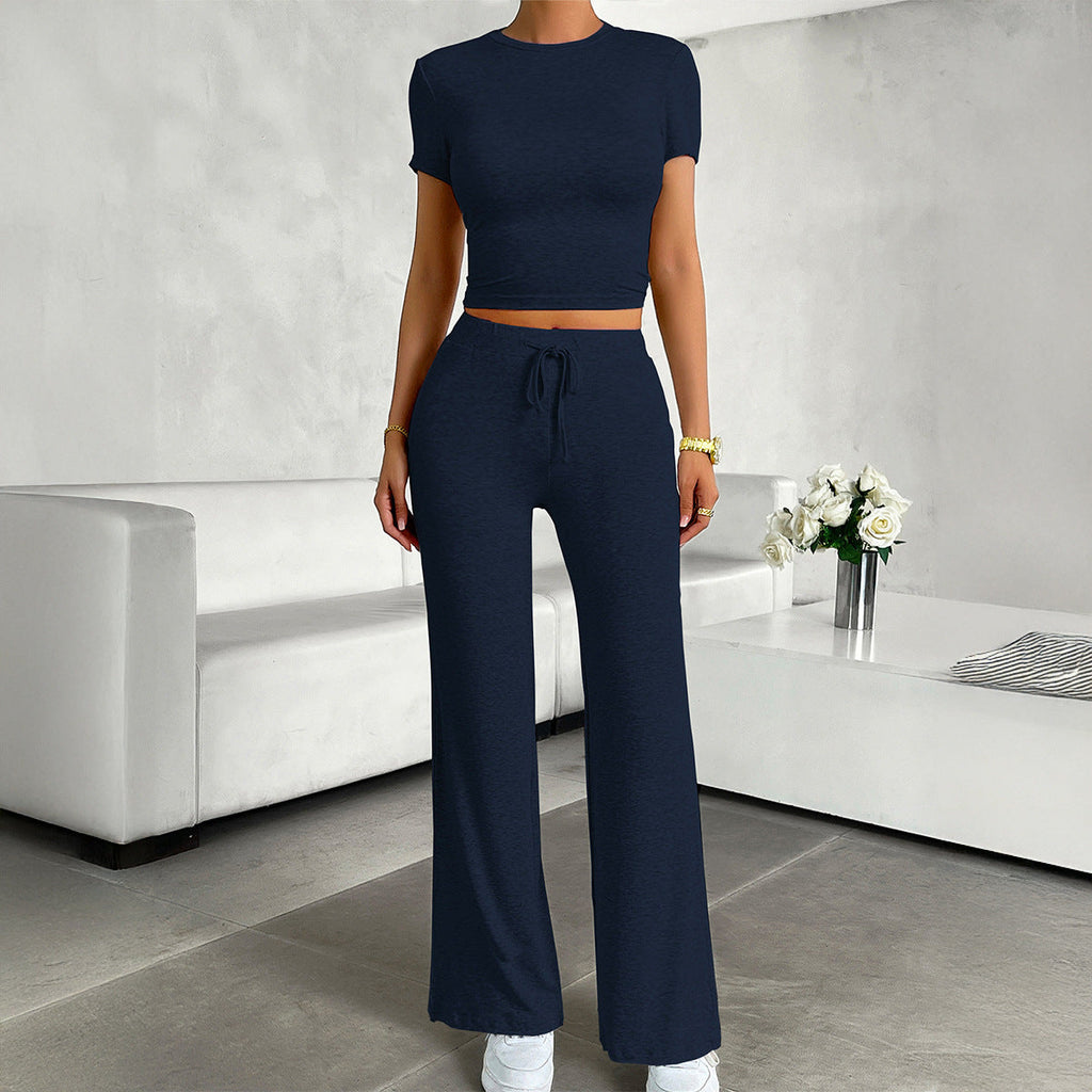 Women's Comfortable Lounge Set with Crop Top and Wide-Leg Pants
