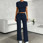 Women's Comfortable Lounge Set with Crop Top and Wide-Leg Pants