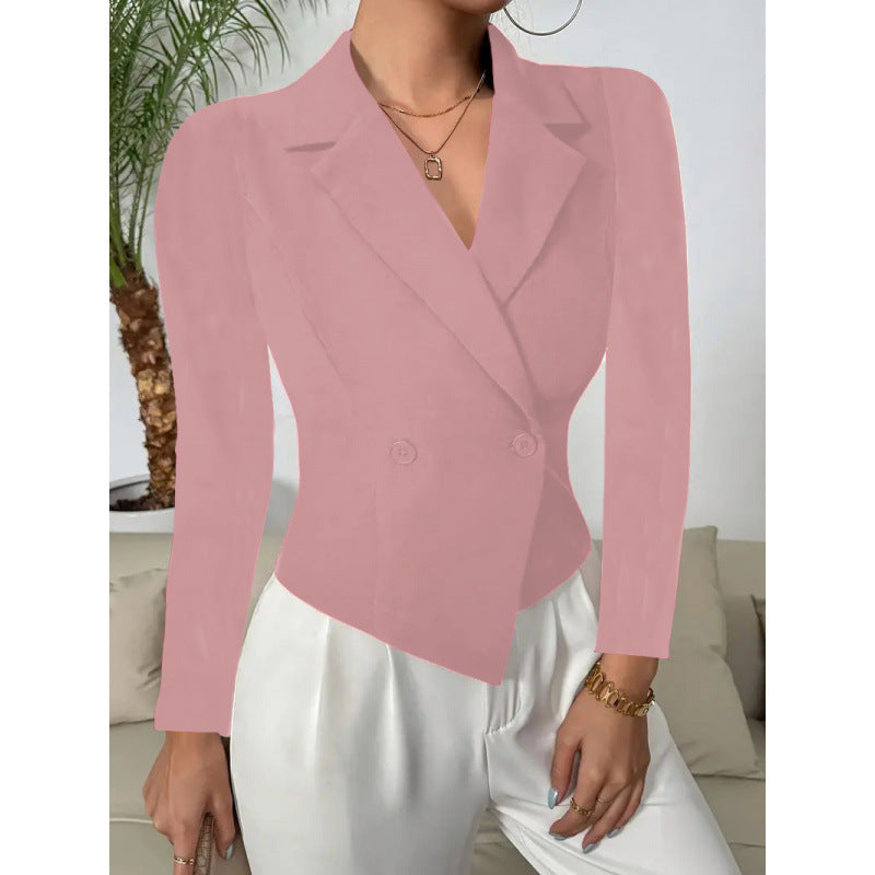 Women's Elegant Double-Breasted Blazer with Curved Hem
