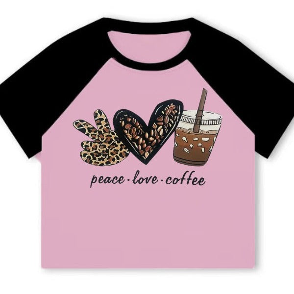Women's Crop T-Shirt with Coffee Motif