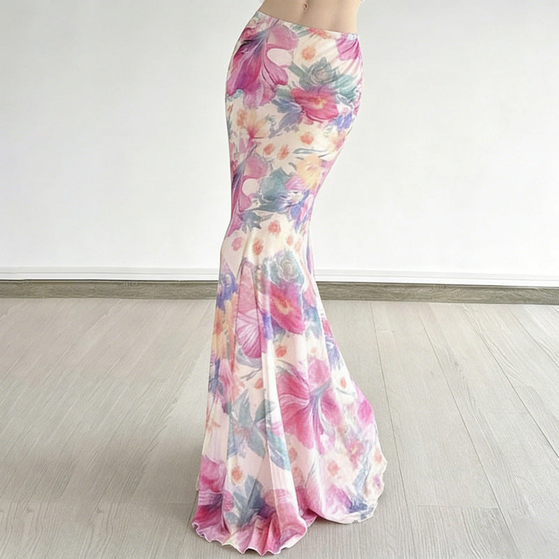 Women's Maxi Skirt with Floral Patterns and Flowing Cut