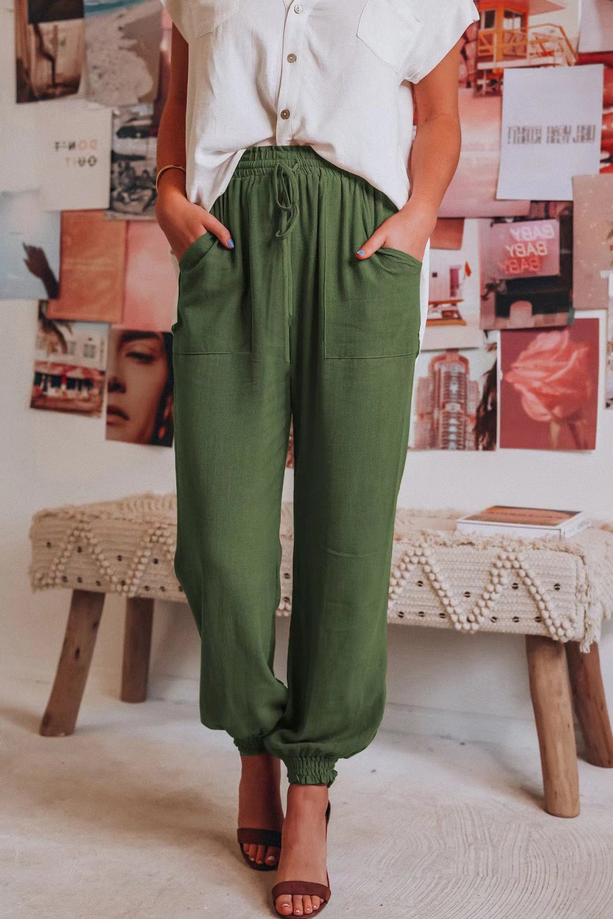 Women's Comfortable Casual Pants with Elastic Waistband