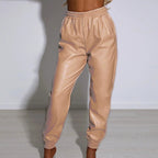 Women's Comfortable Faux Leather Joggers