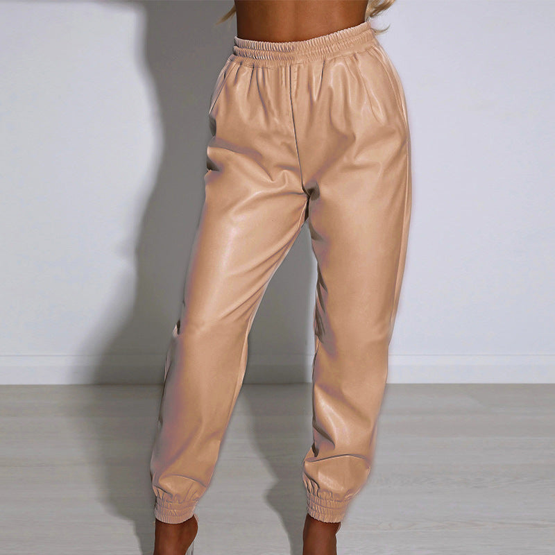 Women's Comfortable Faux Leather Joggers