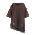 Women's Asymmetrical T-Shirt with Lace Trim