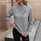 Women's Elegant Sweater with Asymmetrical Neckline and Button Details