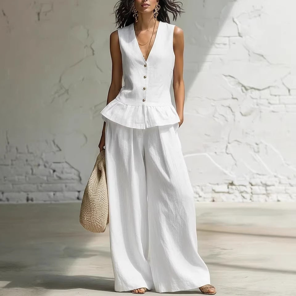 Women's Casual Peplum Jumpsuit with Button Details