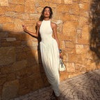 Elegant Maxi Jumpsuit with High Collar and Flowing Hem