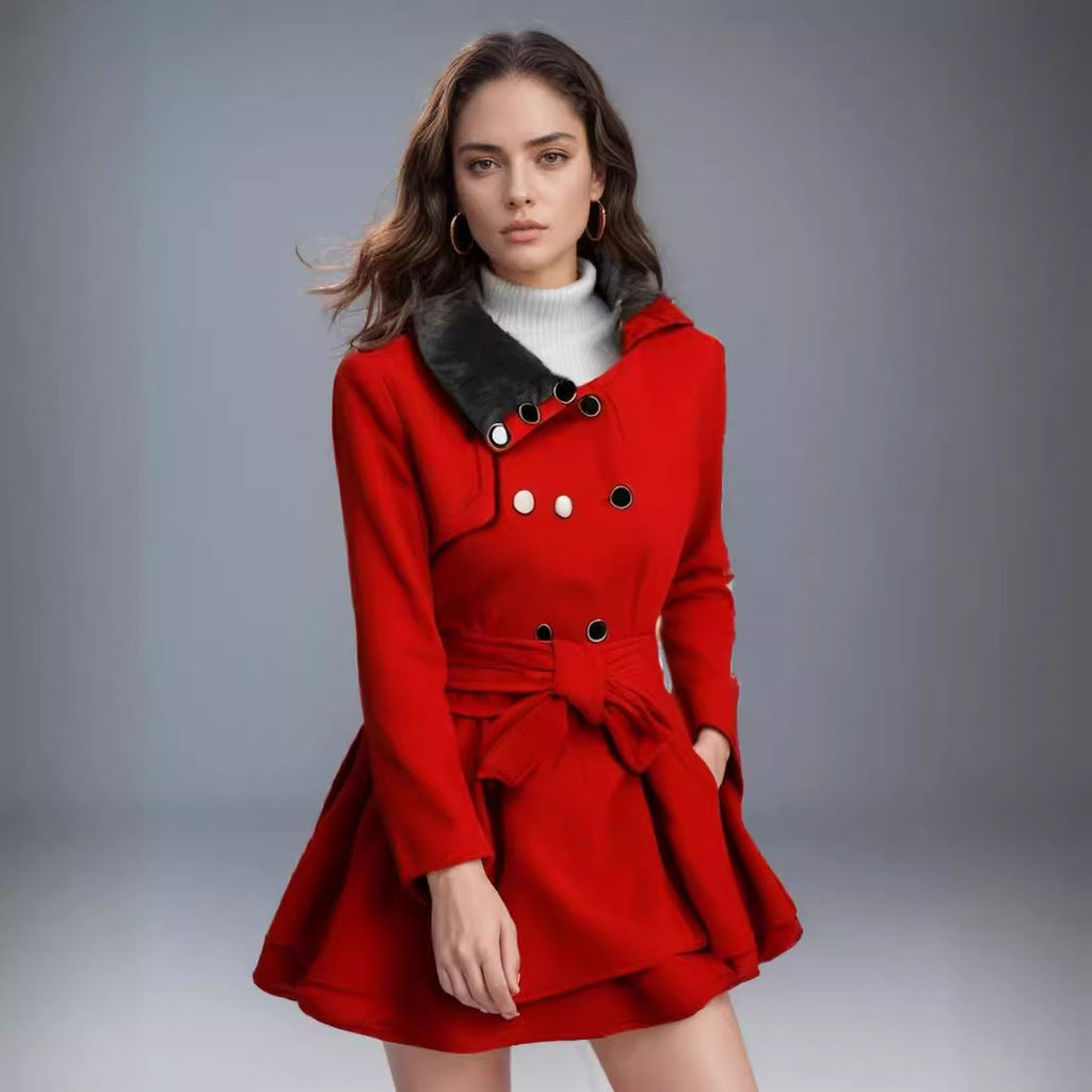 Women's Classic Coat with Elegant Collar and Detachable Hood