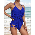 Women's Swimsuit with Fringed Sleeve Design and V-Neck