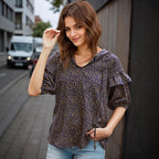Women's Blouse with Ruffles and Floral Pattern