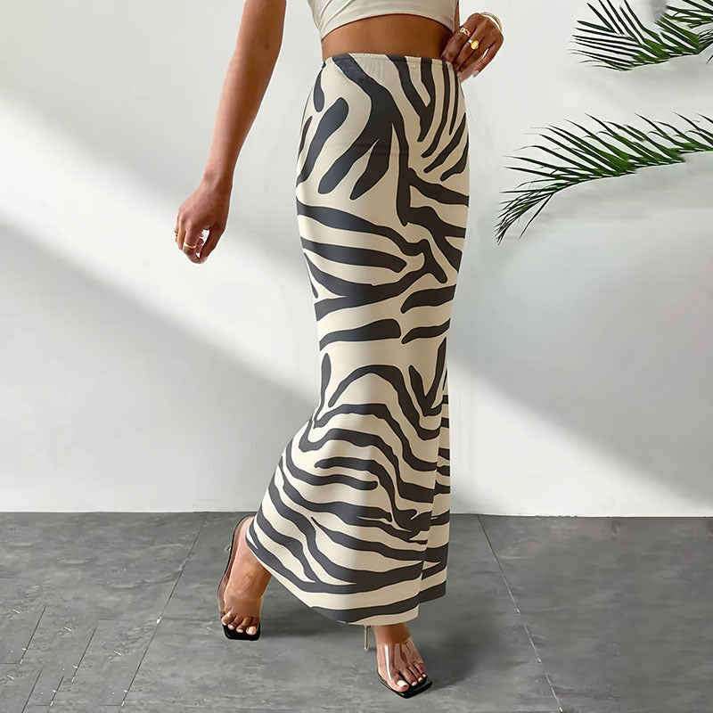 Women's Maxi Skirt with Modern Zebra Print