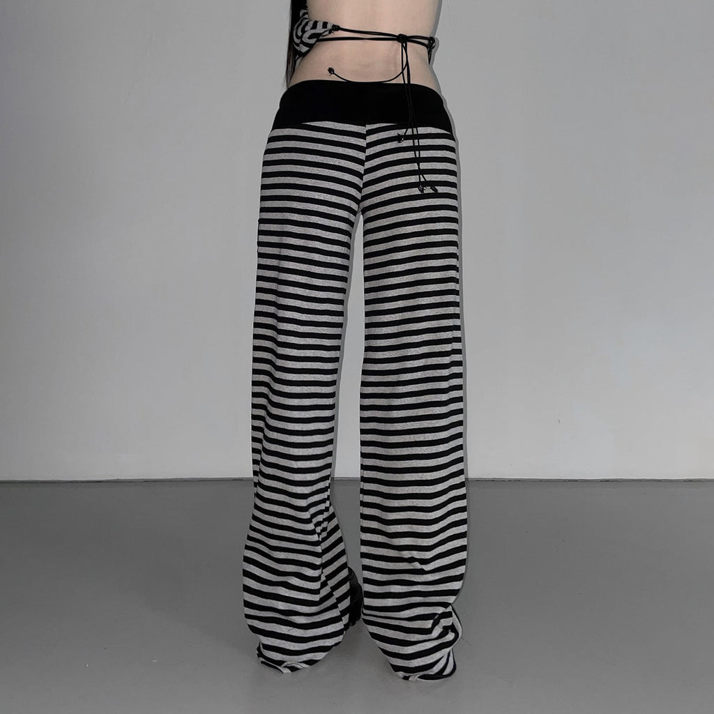 Women's Casual Pants with Striped Pattern and Practical Side Pockets