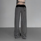 Women's Casual Pants with Striped Pattern and Practical Side Pockets