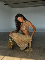 Women's Glittering Festival Outfit with Short Skirt and Bandeau Top