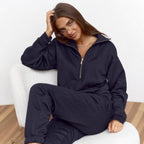 Women's Cable Knit Lounge Set with Half Zipper and High-Waisted Jogging Pants