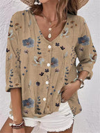 Women's Casual Floral Blouse with Button Details